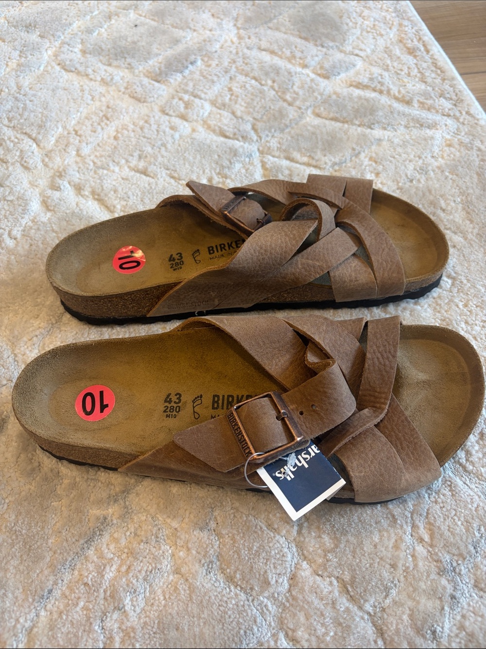 New Birkenstock  Brown Crisscross Leather Buckle Sandals